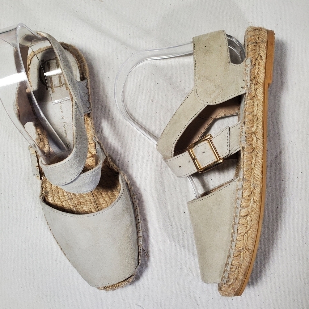 House of Harlow 1960 Suede Open Toe Espadrille Sandals Beige Grey Size US 6